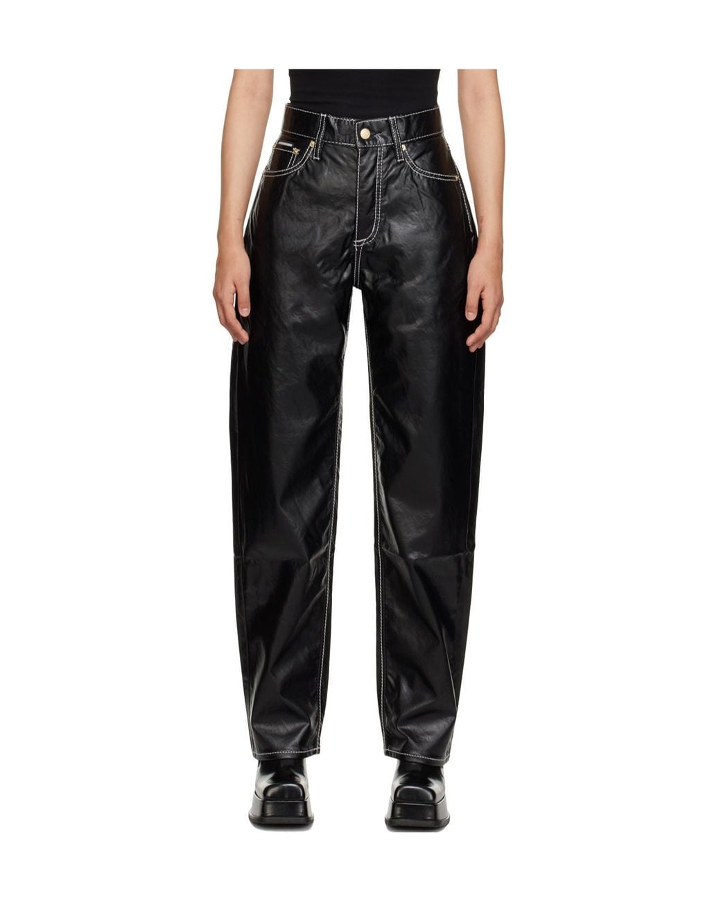 Eytys Black High-Waist Faux-Leather Trousers