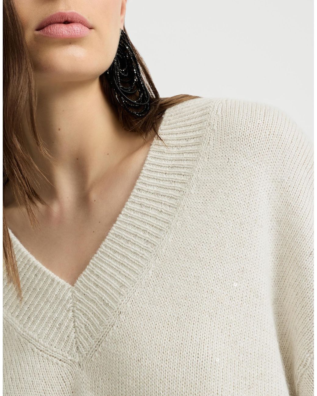 Brunello Cucinelli White Diamante Oversized Knitted Sweater