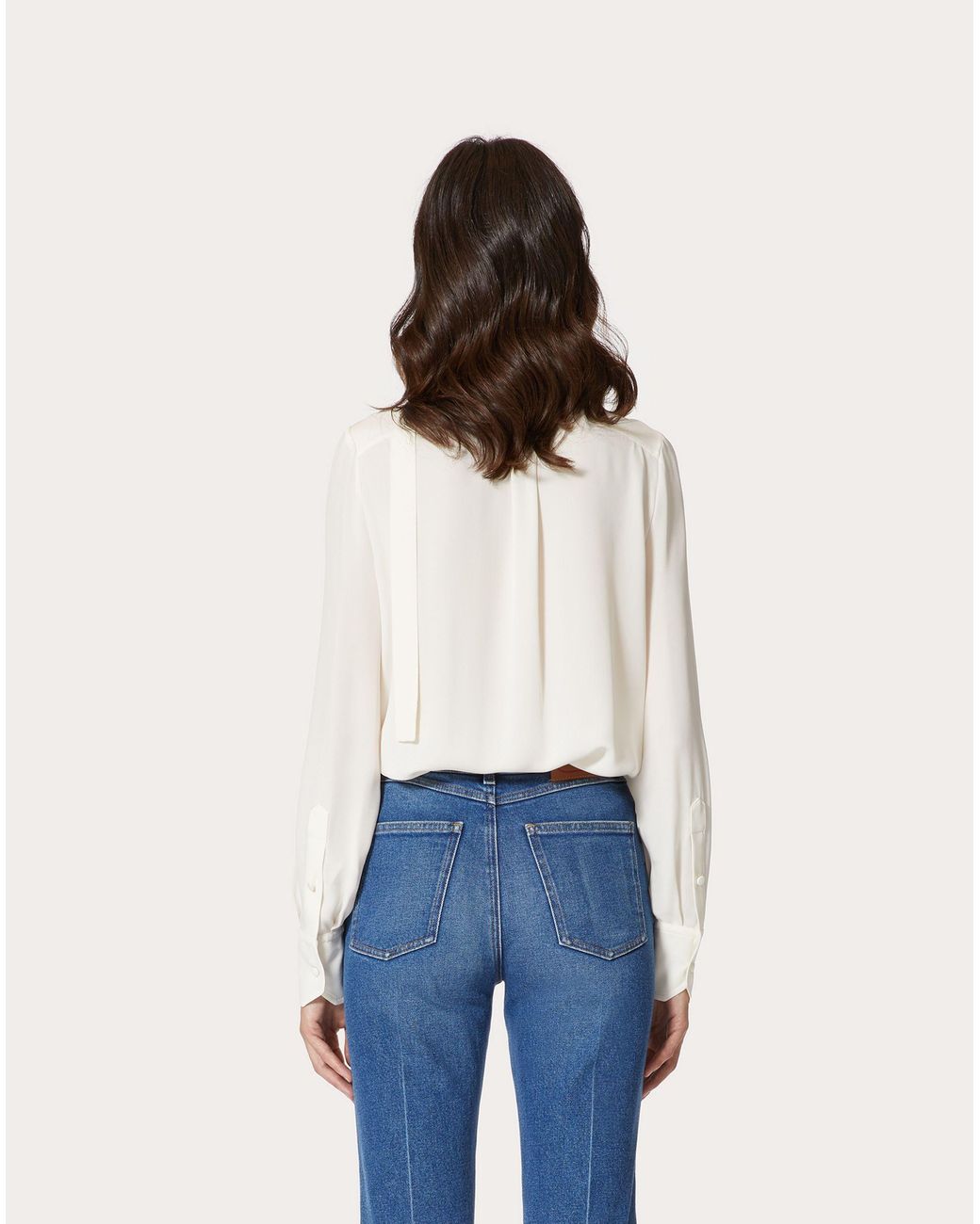Valentino White Logo Lapel Long-Sleeved Shirt