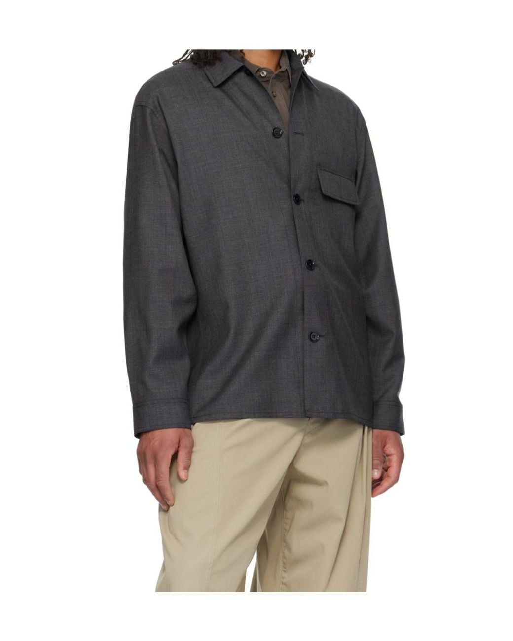 Lemaire Gray Long-Sleeved Button-Up Tailored Overshirt for men