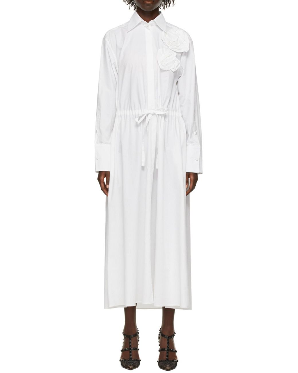 Valentino White Floral Appliqué Shirtdress