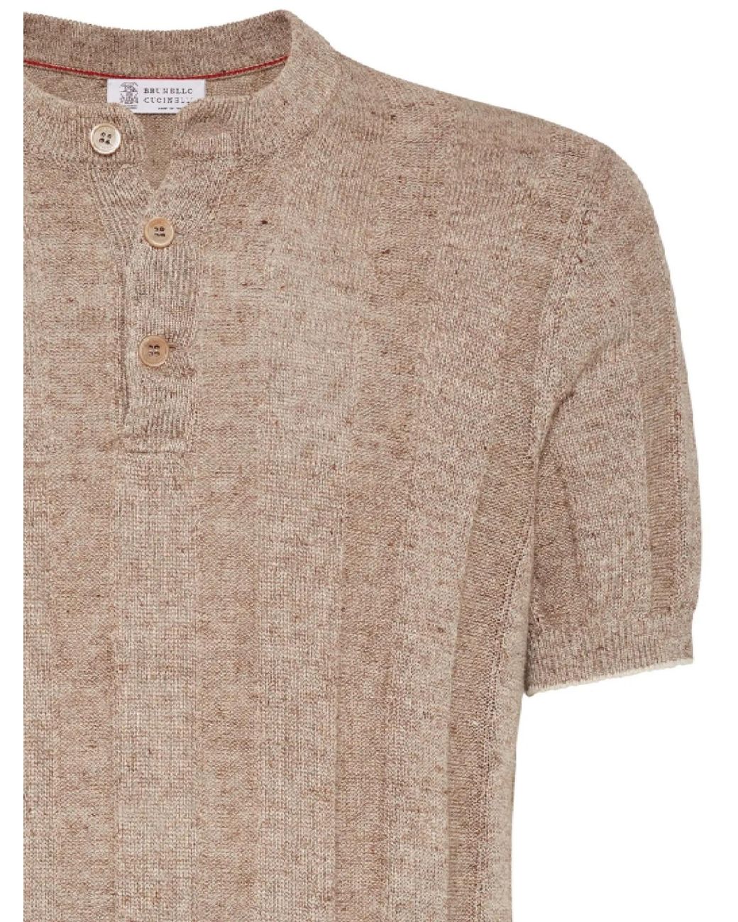 Brunello Cucinelli Brown Henley Collared Knit Polo Shirt for men