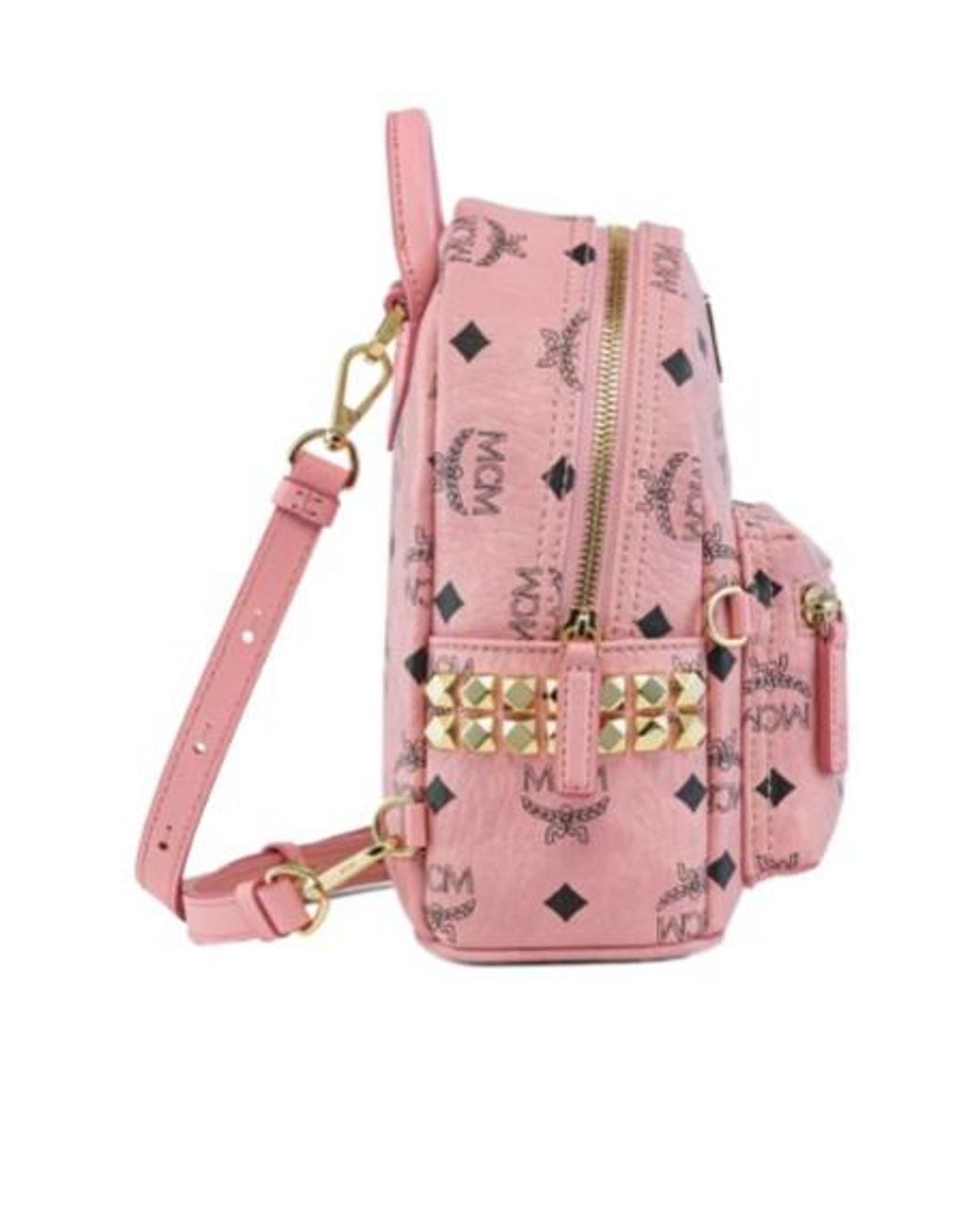 MCM Pink Stark Bebe Boo Visetos Side-Riveted Backpack