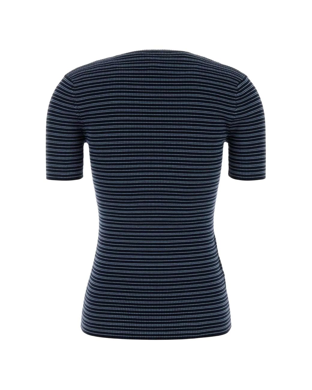 Prada Blue Crewneck Striped Ribbed T-Shirt