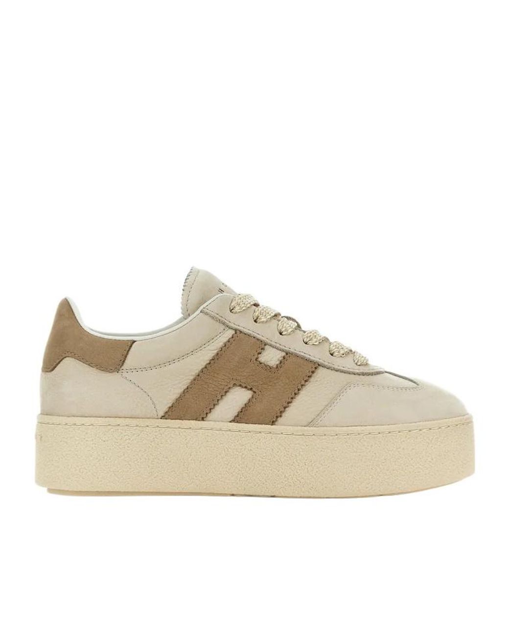 Hogan Natural Leather Platform Sneakers With Suede Accents And Iconic Logo