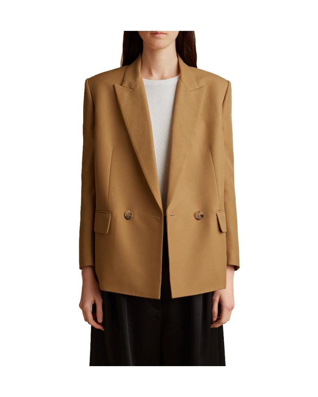 Khaite Natural Peak-Lapel Double-Breasted Blazer