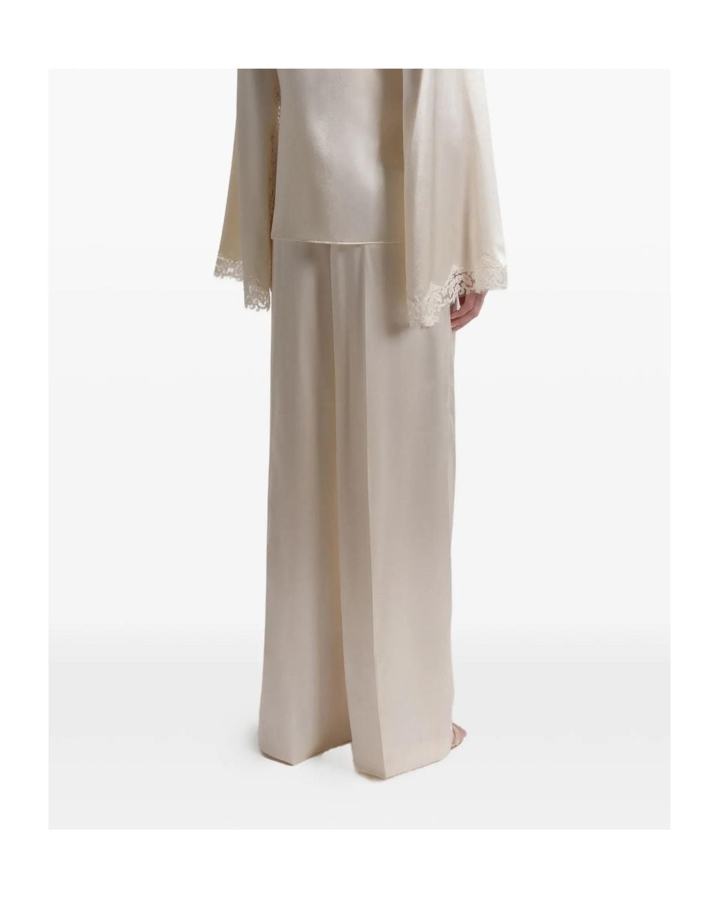 Alberta Ferretti White High-Waist Satin Wide-Leg Pants