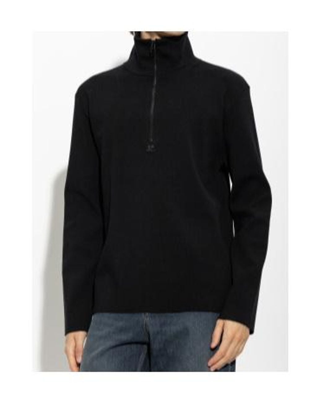 Courreges Black Stand-Up Collar Knitwear for men