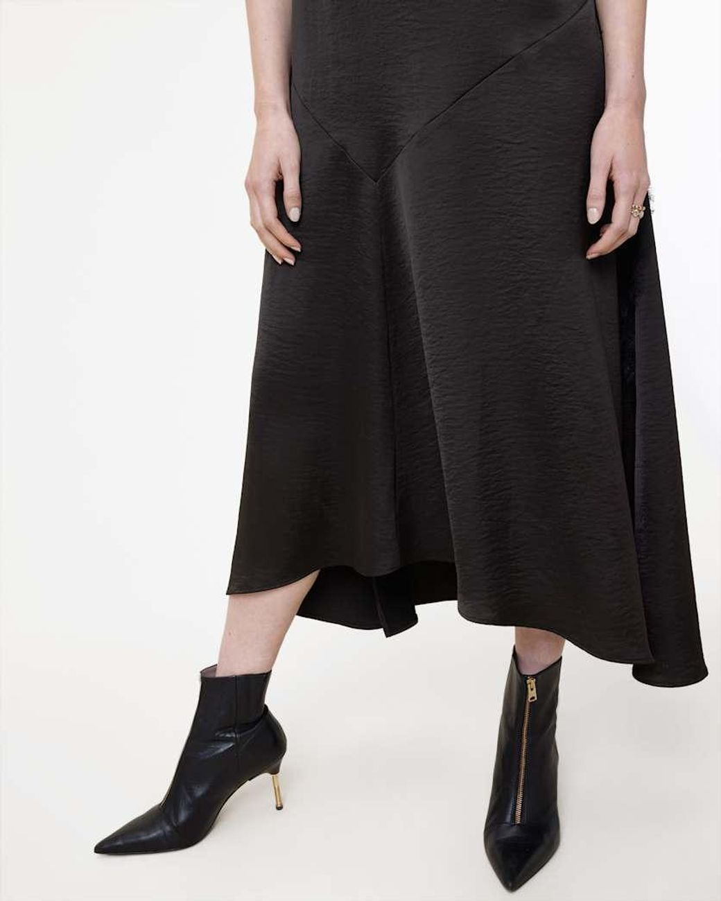AllSaints Black Lace Trim Asymmetric Dress