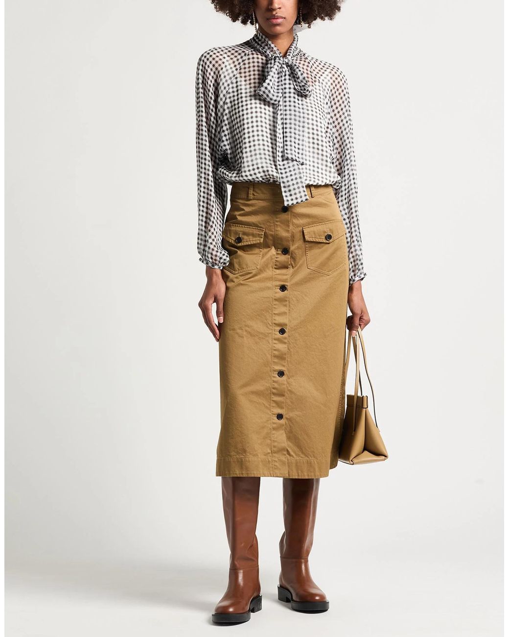 Saint Laurent Natural Liner-Free Solid Color Flared Skirt