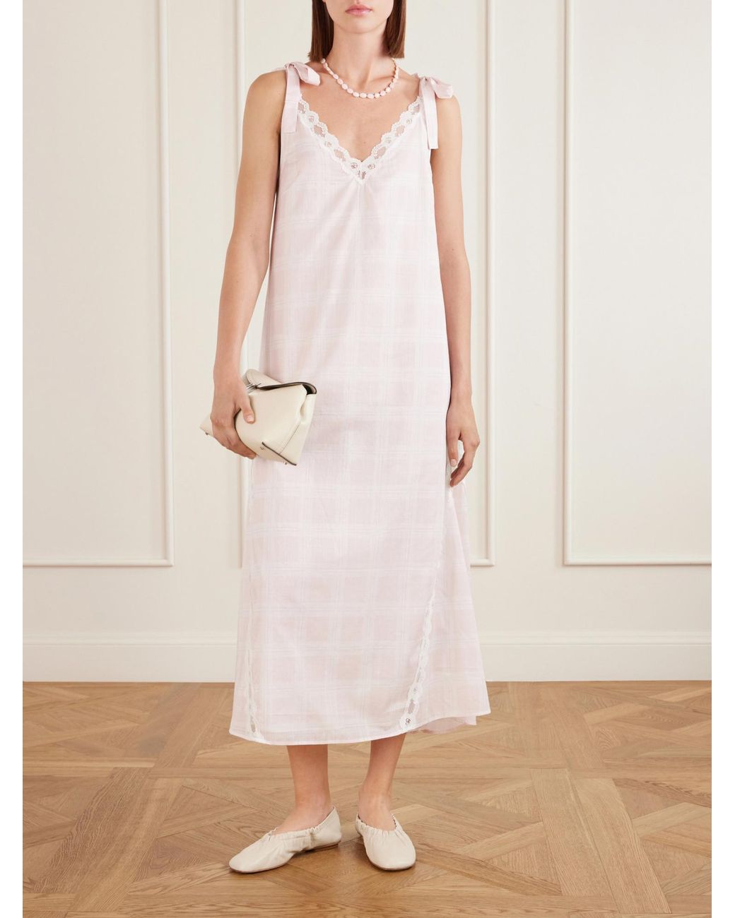 Posse White Marylin Gingham Lace-Trimmed Cotton Maxi Dress