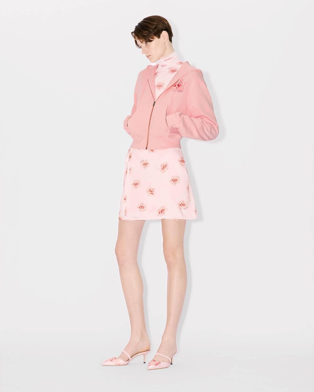 KENZO Pink Rose Printed Zipped Hoodie for men