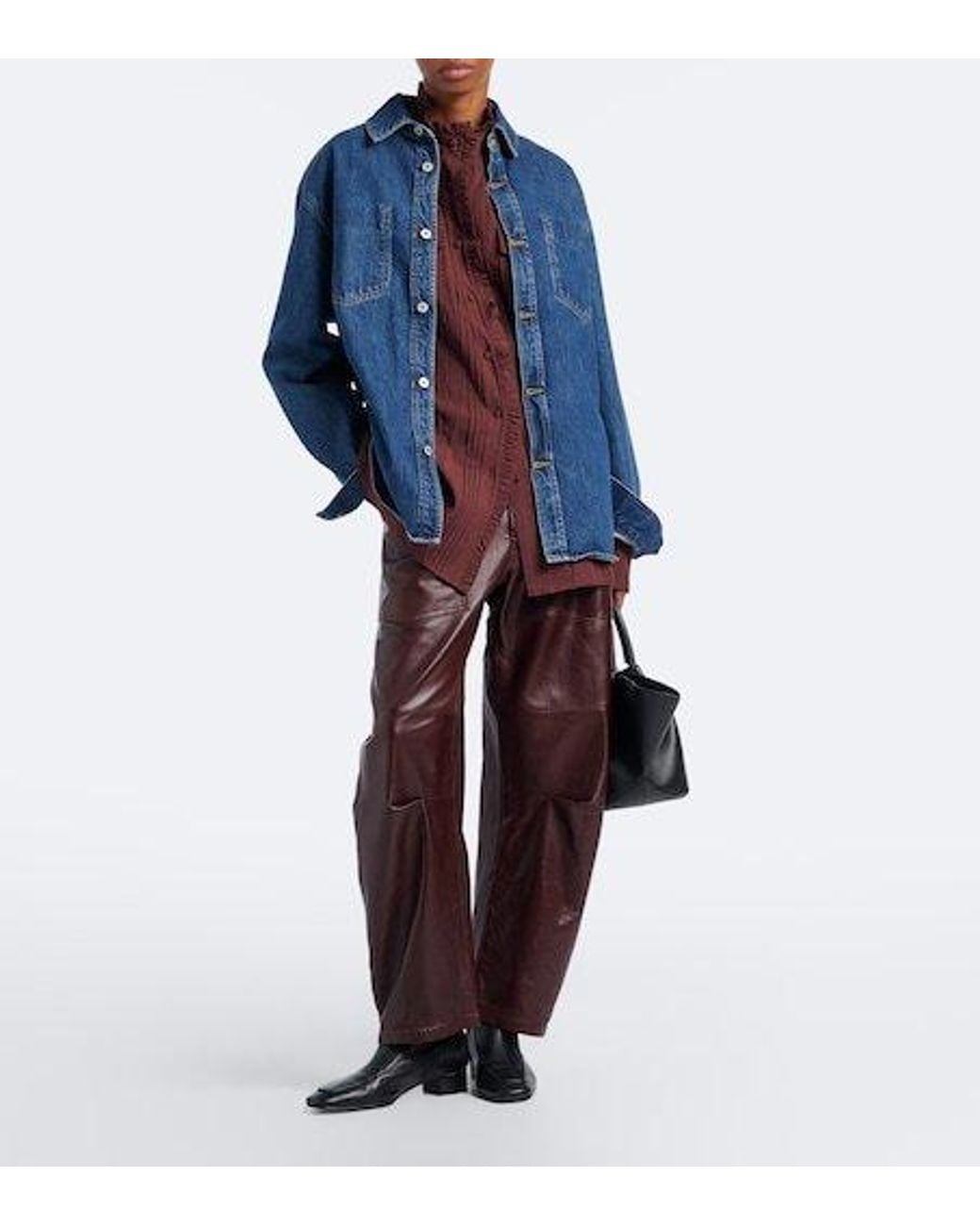 Nili Lotan Red Leather Barrel-Leg Pants