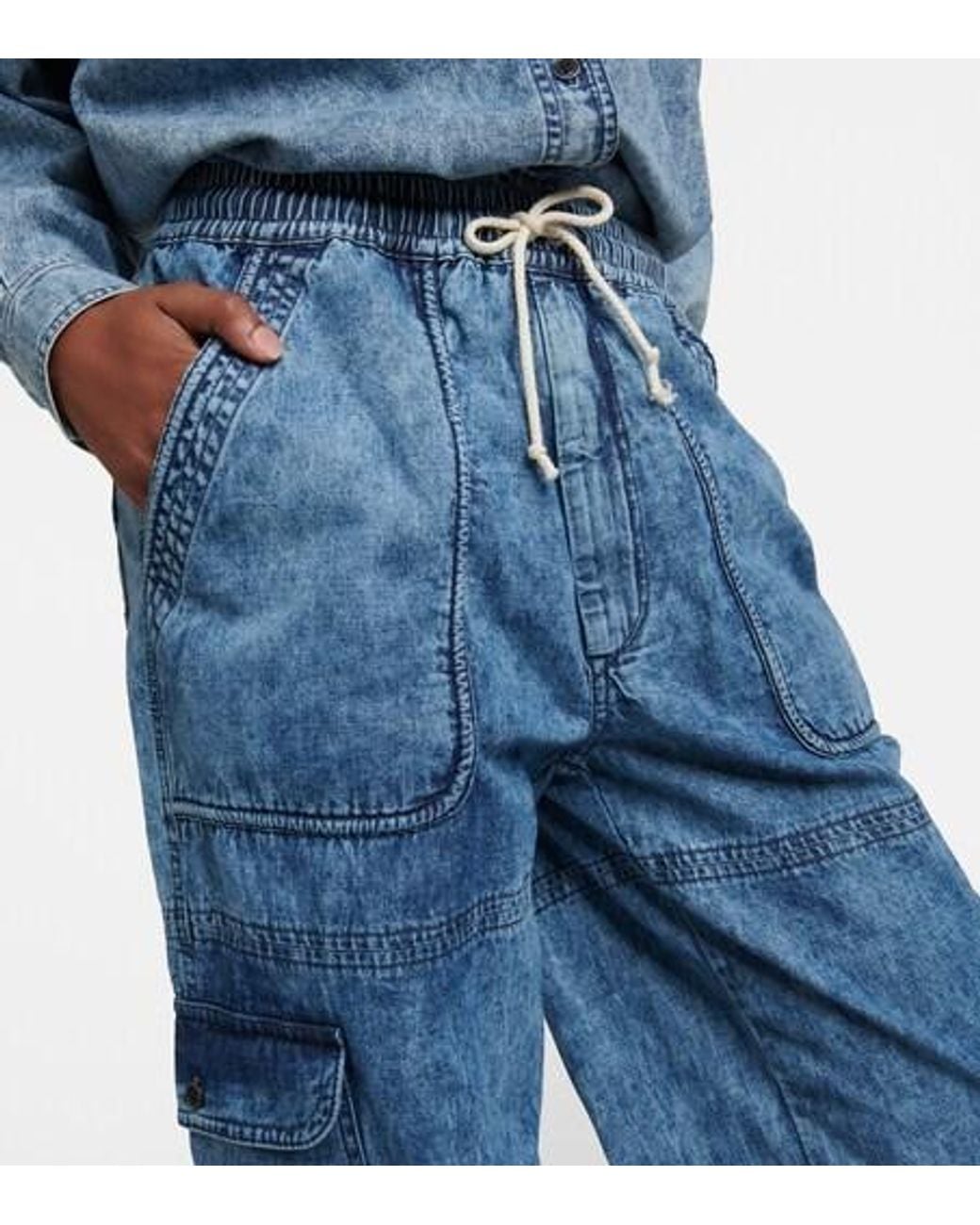 Isabel Marant Blue Straight Cotton Chambray Pants