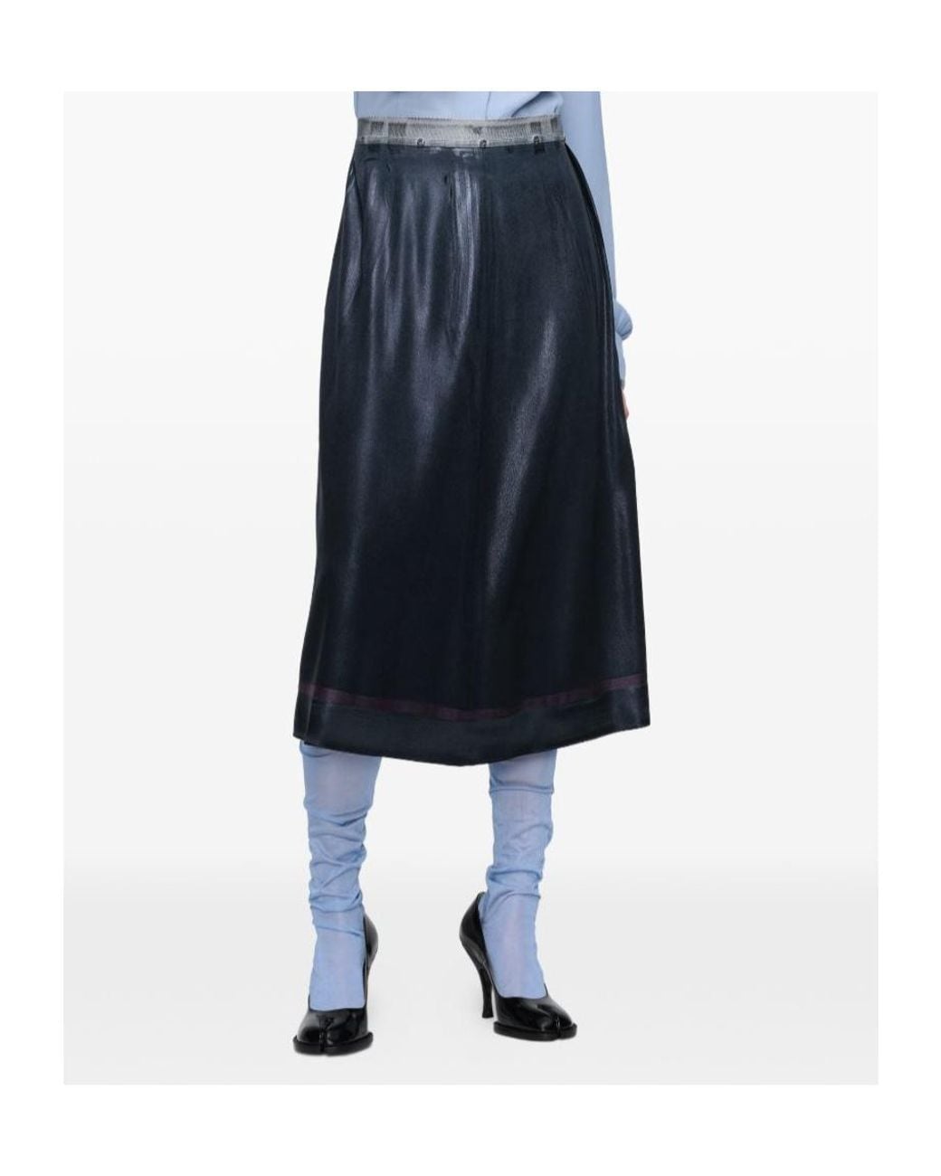 Maison Margiela Blue Foil Treated Midi Skirt