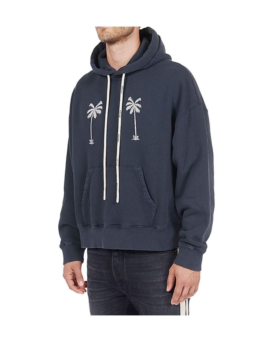 Palm Angels Blue Graphic-Print Cotton Hoodie for men
