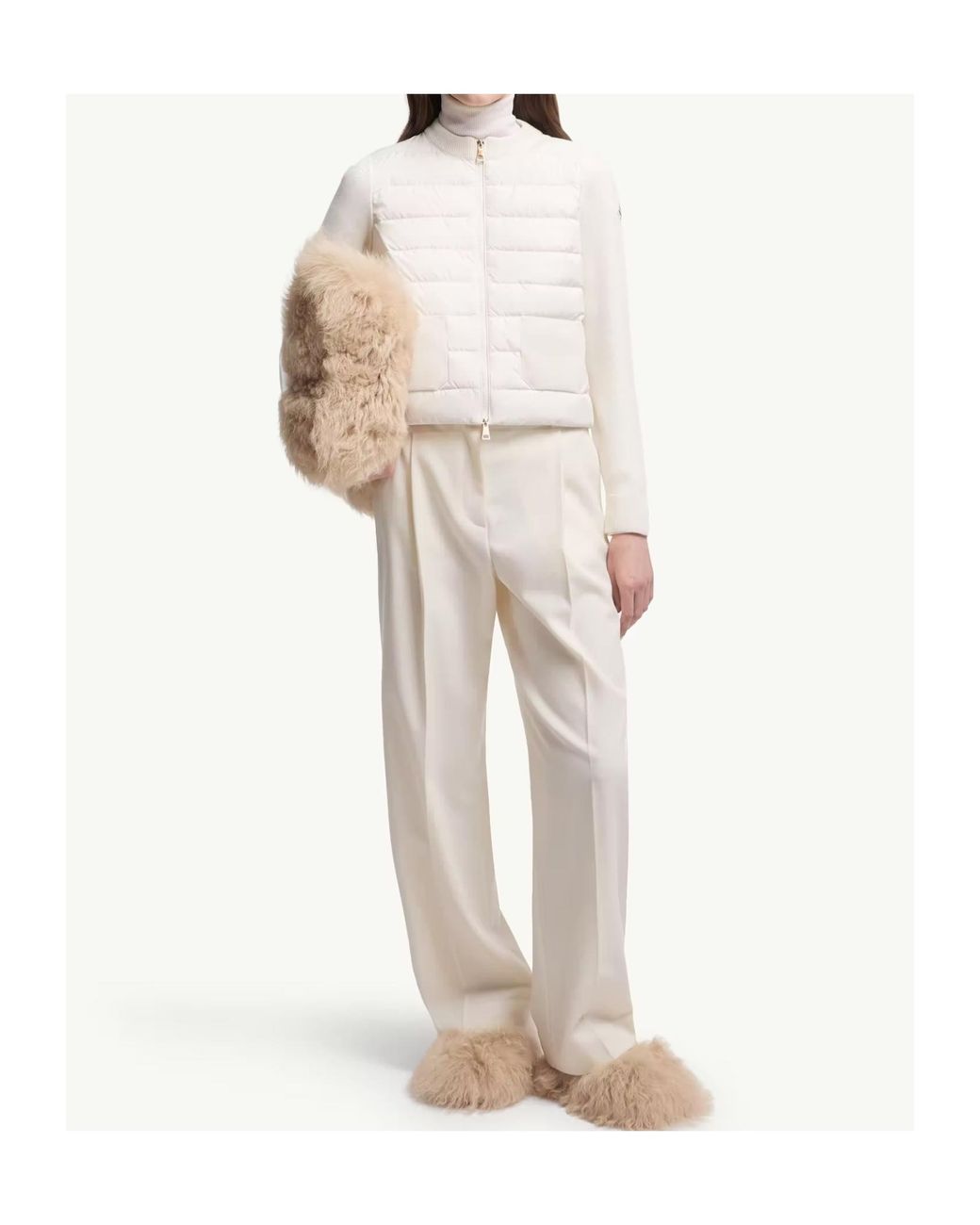 Moncler White Wool Padded Zip-Up Cardigan