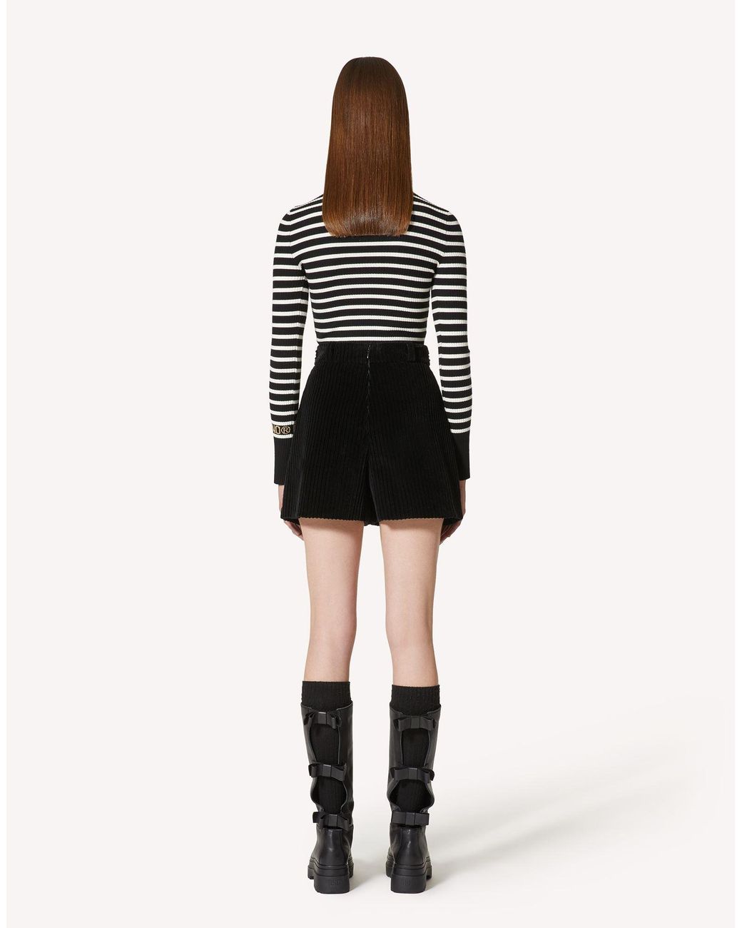 RED Valentino Black High Waist Corduroy Shorts