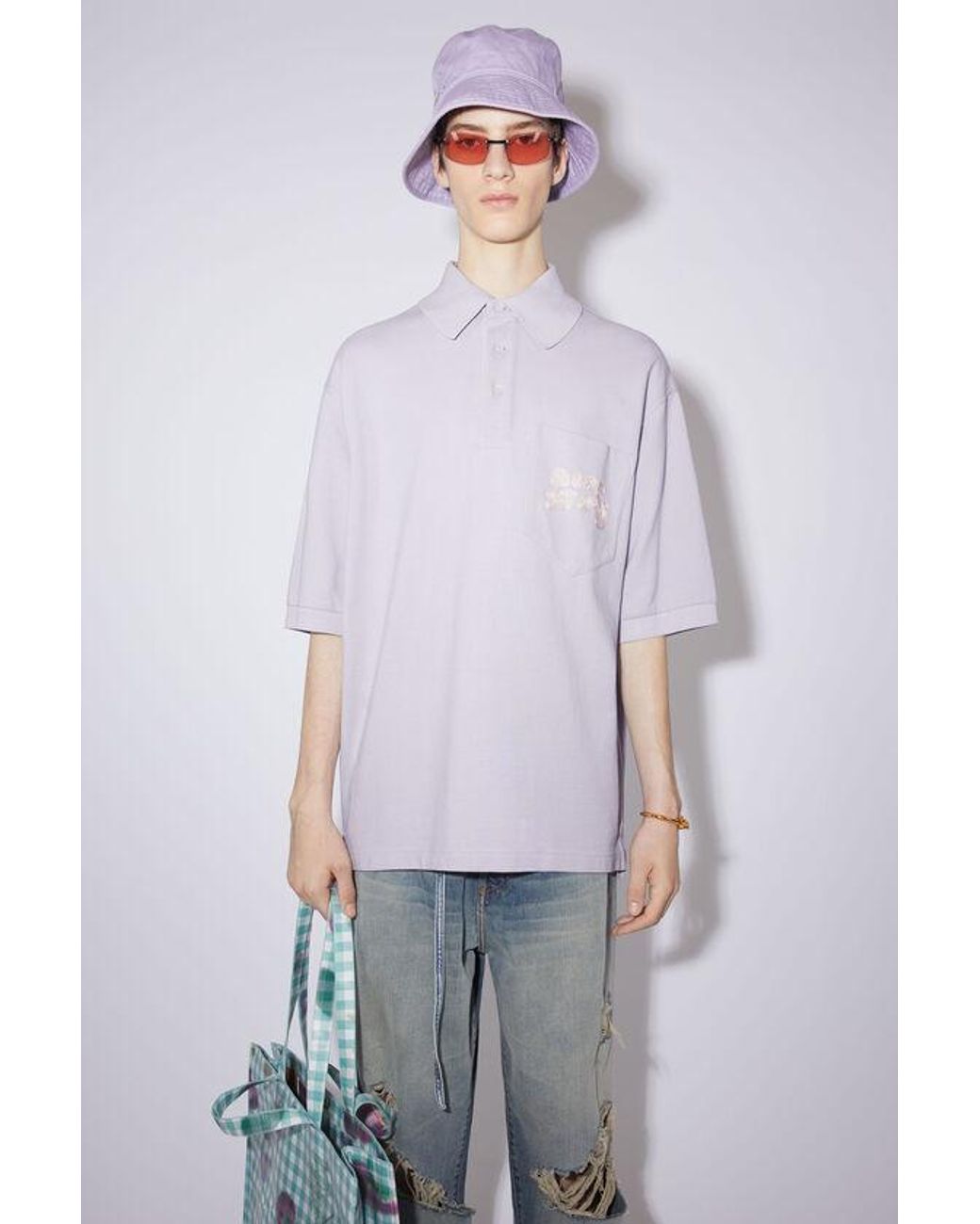 Acne Purple Logo Embroidered Polo Shirt for men