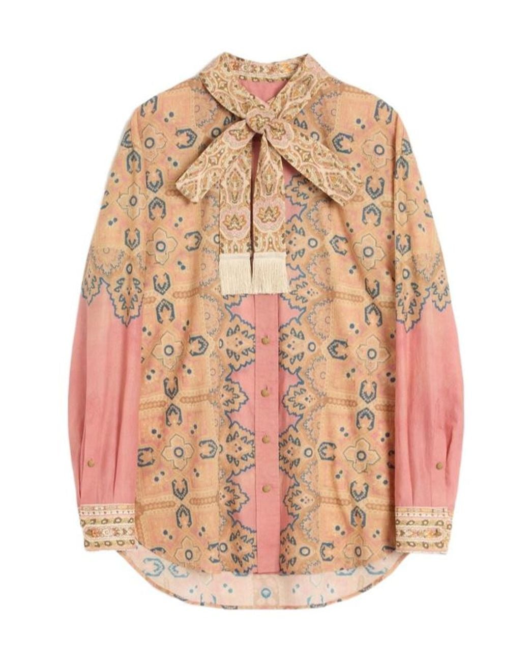 Valentino Natural All-Over Printed Pussy-Bow Shirt