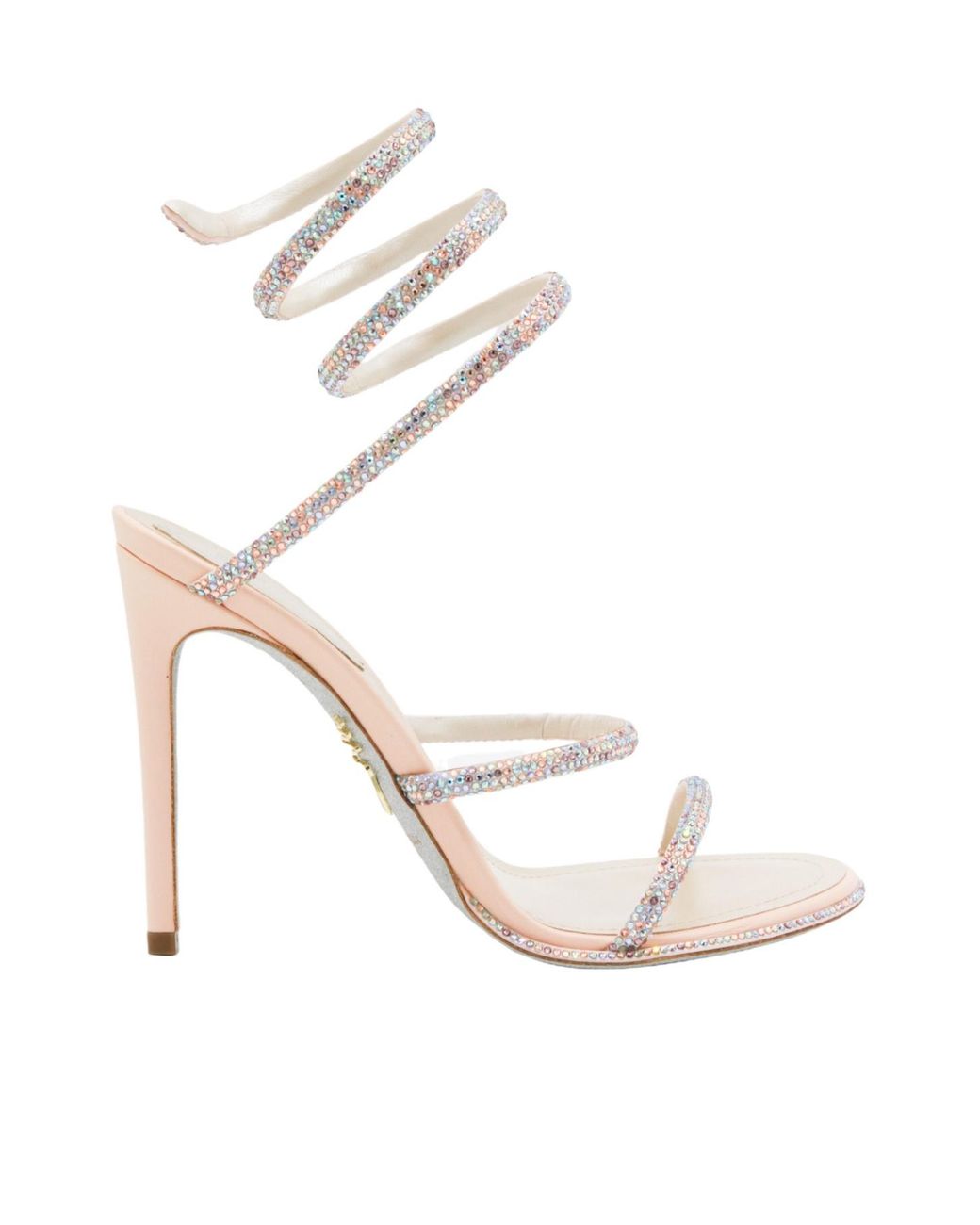 Rene Caovilla White Crystal Spiral Heeled Sandals