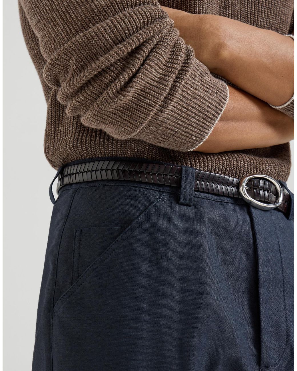 Brunello Cucinelli Blue Cotton-Linen Panama Trousers for men
