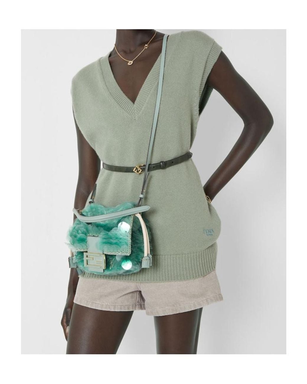 Fendi Green Mint Crochet Mini-Bag With Maxi Sequins