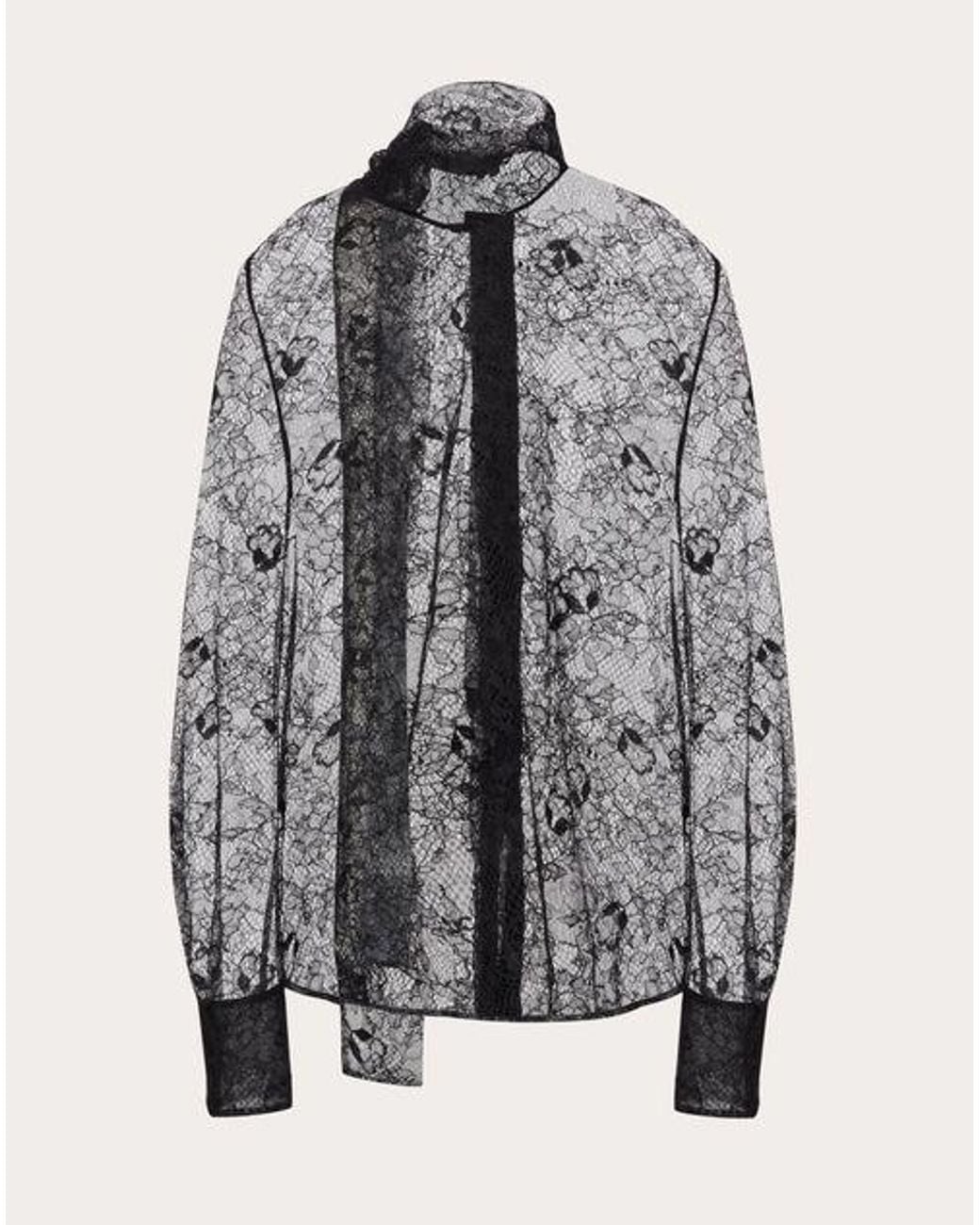 Valentino Gray Scarf Detailed Long-Sleeved Top