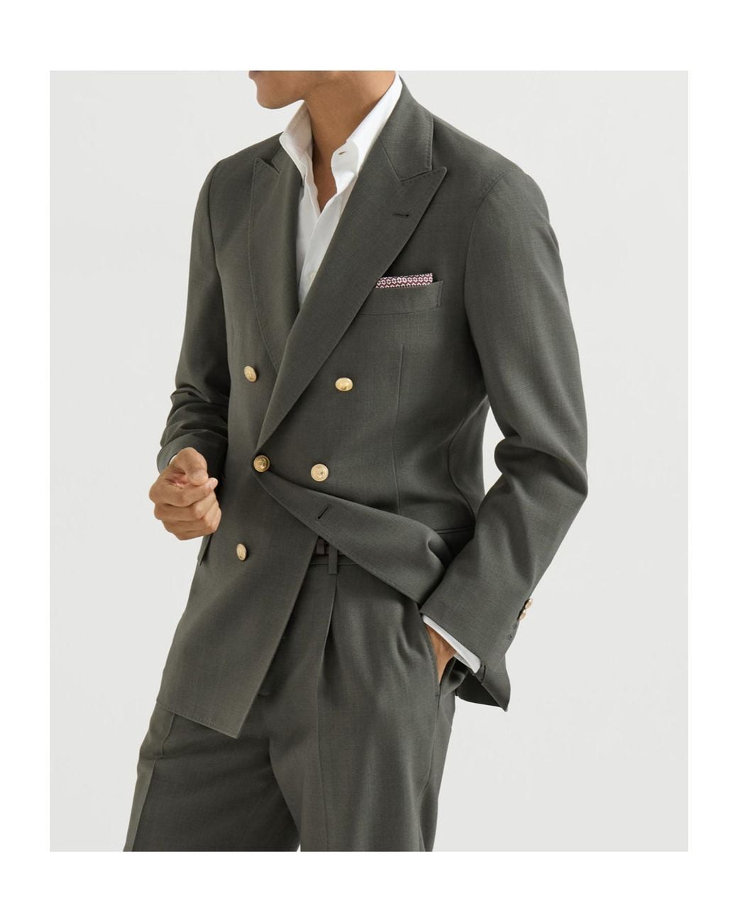 Brunello Cucinelli Green Virgin Wool Canvas One-And-A-Half Breasted Deconstructed Blazer With Metal Buttons for men