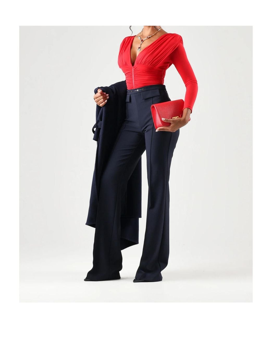 Elisabetta Franchi Red Ruched Zip Bodysuit