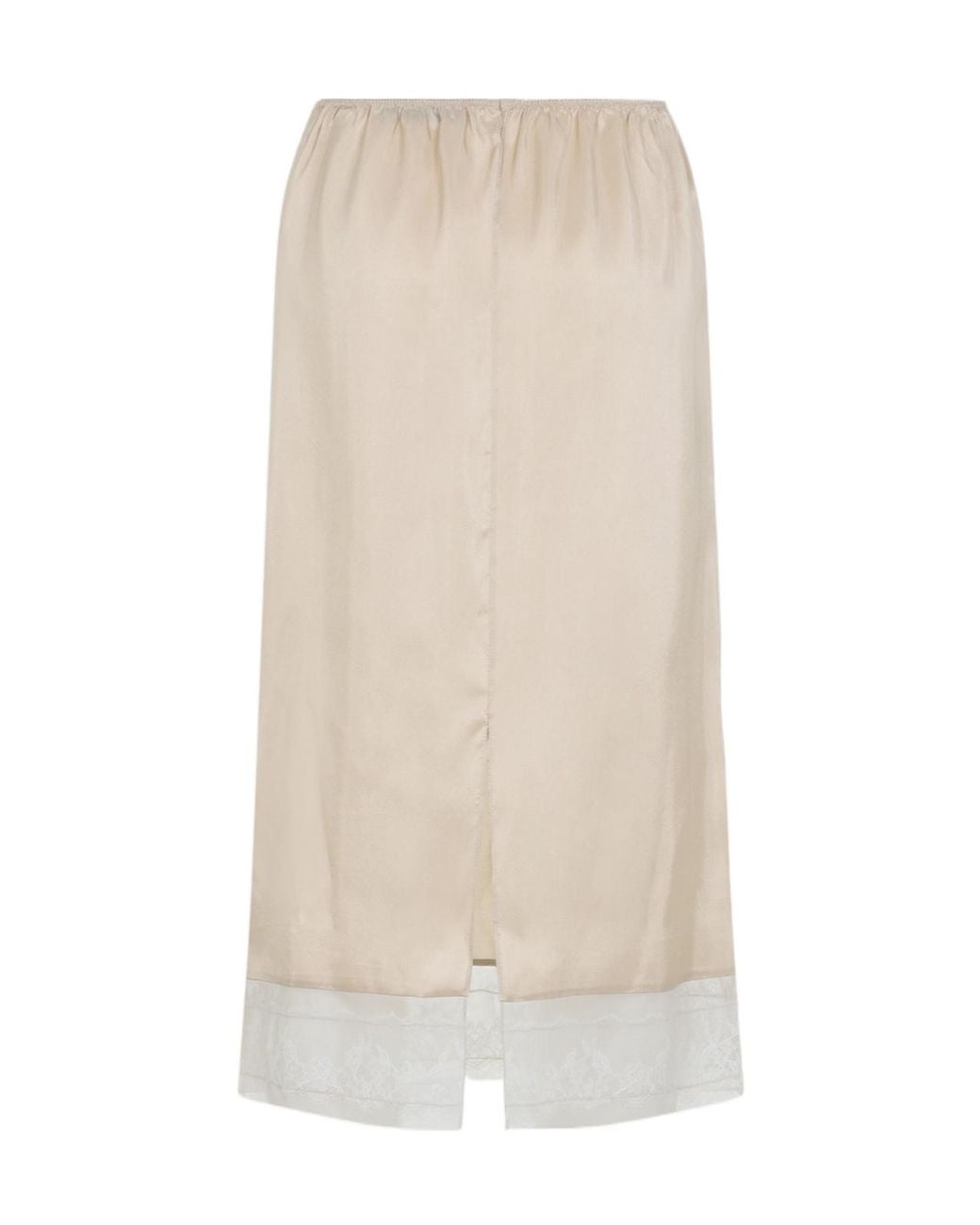 Carven Natural Pull-On Lace Trim Midi Skirt