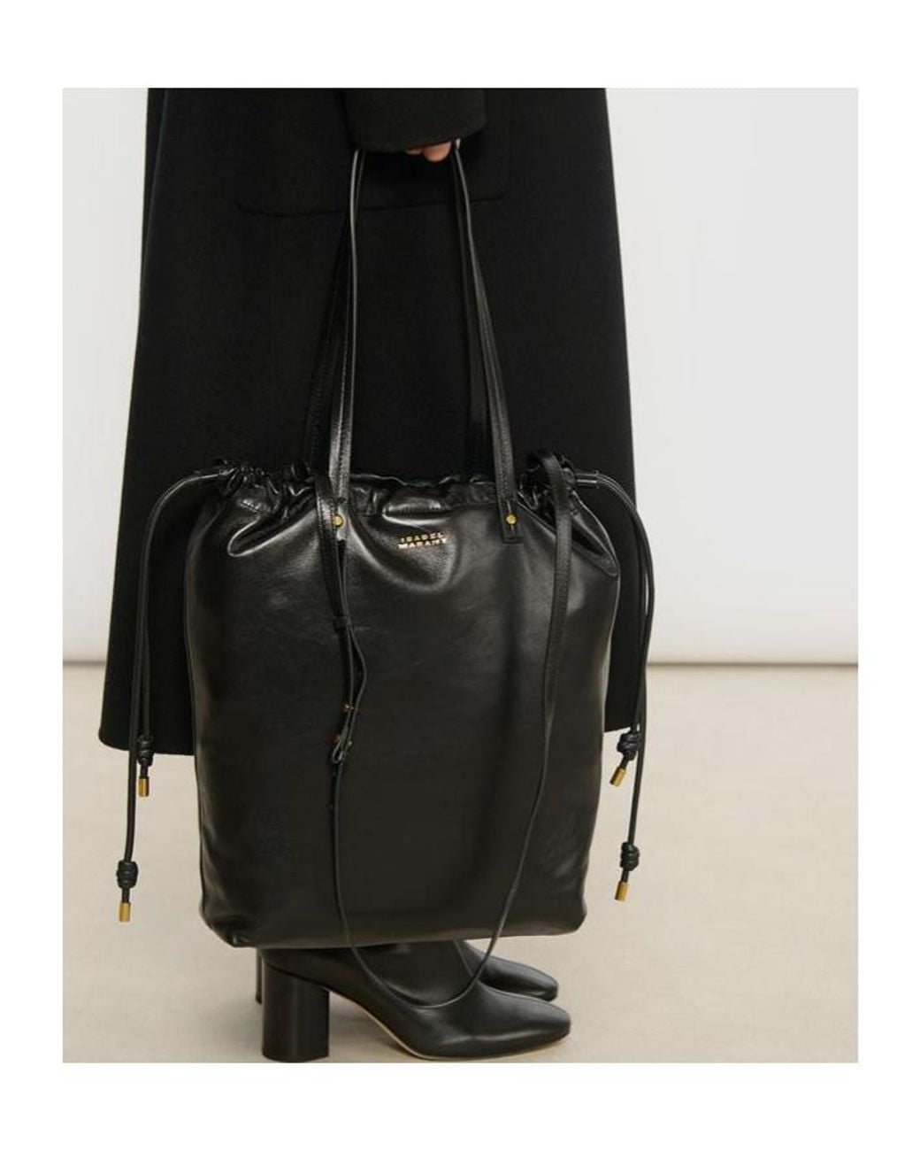 Isabel Marant Black Silven Logo Printed Drawstring Shoulder Bag