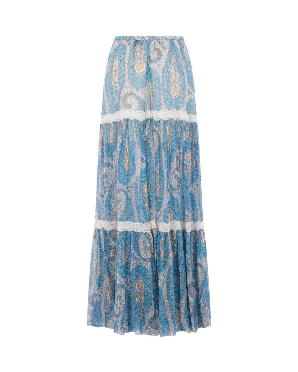 Etro Blue Paisley Lace Maxi Skirt