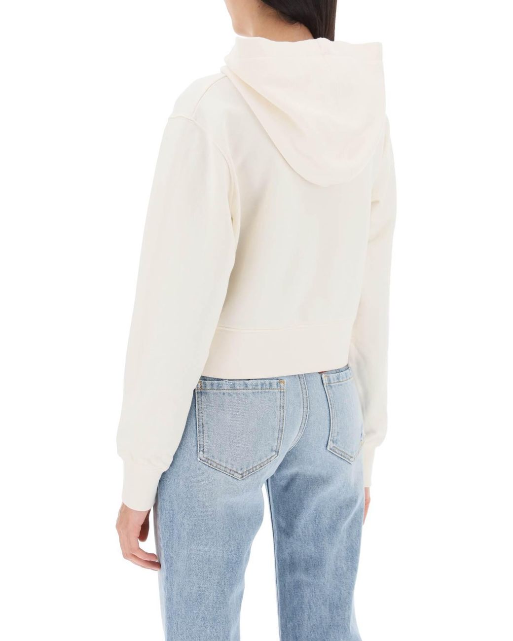 Palm Angels White Monogram Embroidered Cropped Hoodie