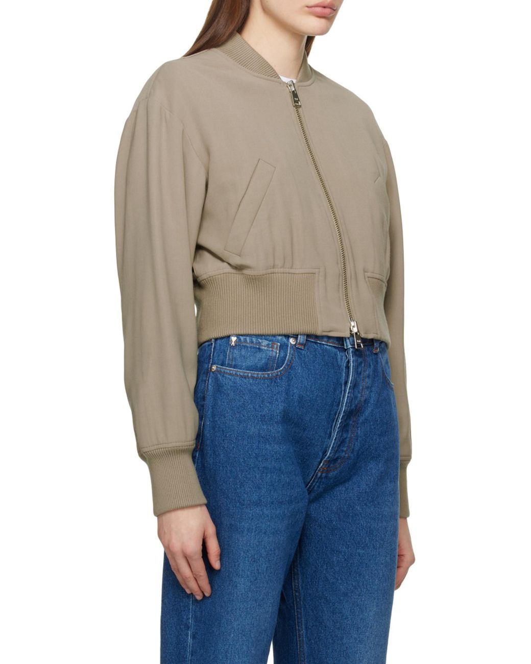 AMI Natural Zip-Up Padded Bomber Jacket