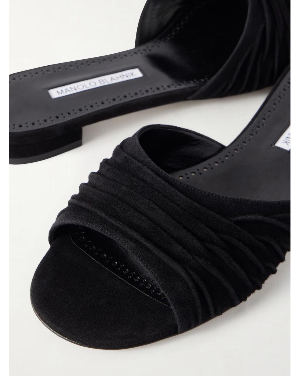 Manolo Blahnik Black Pirua 10 Pleated Suede Sandals