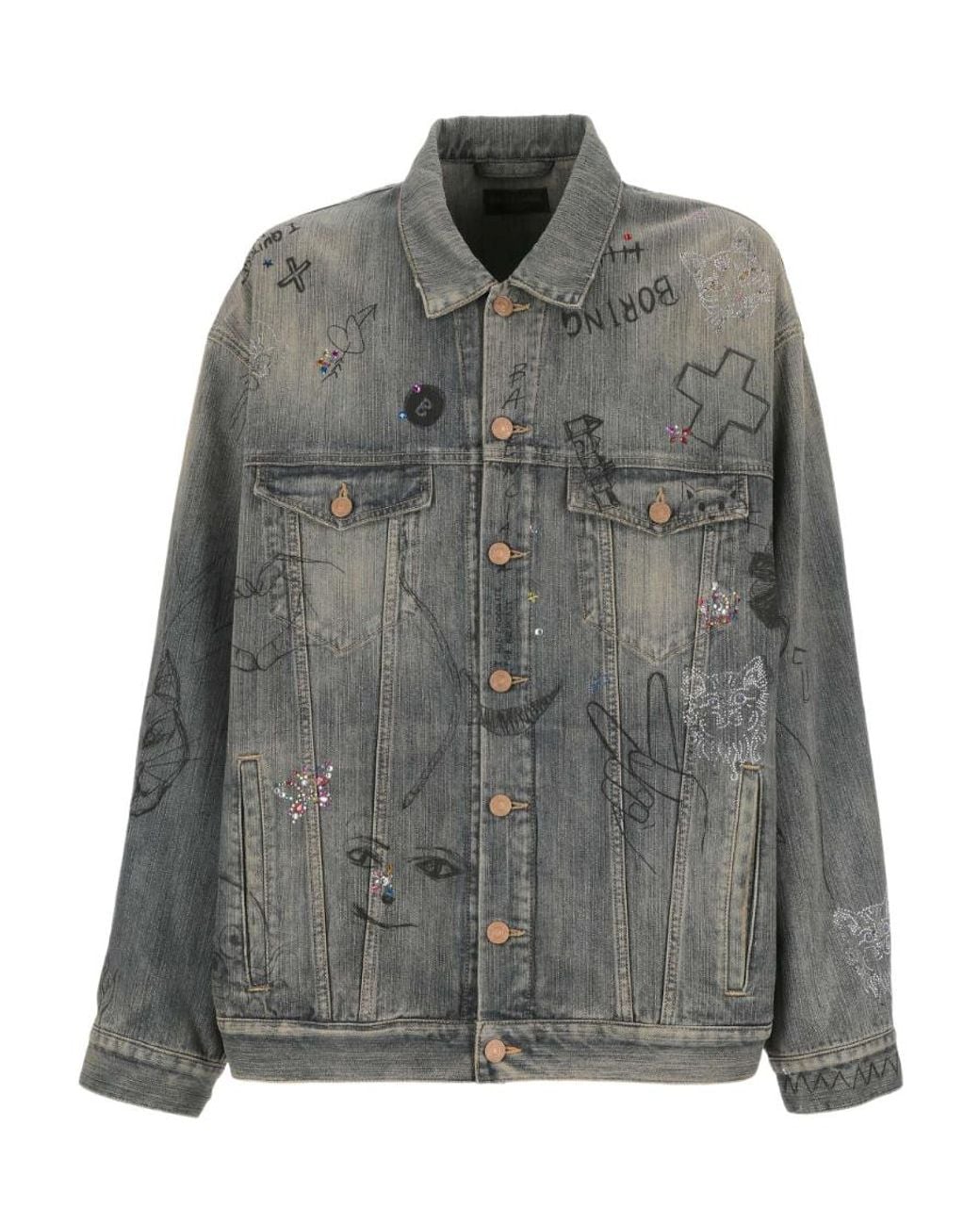 Balenciaga Gray Graffiti-Print Cotton Denim Jacket for men