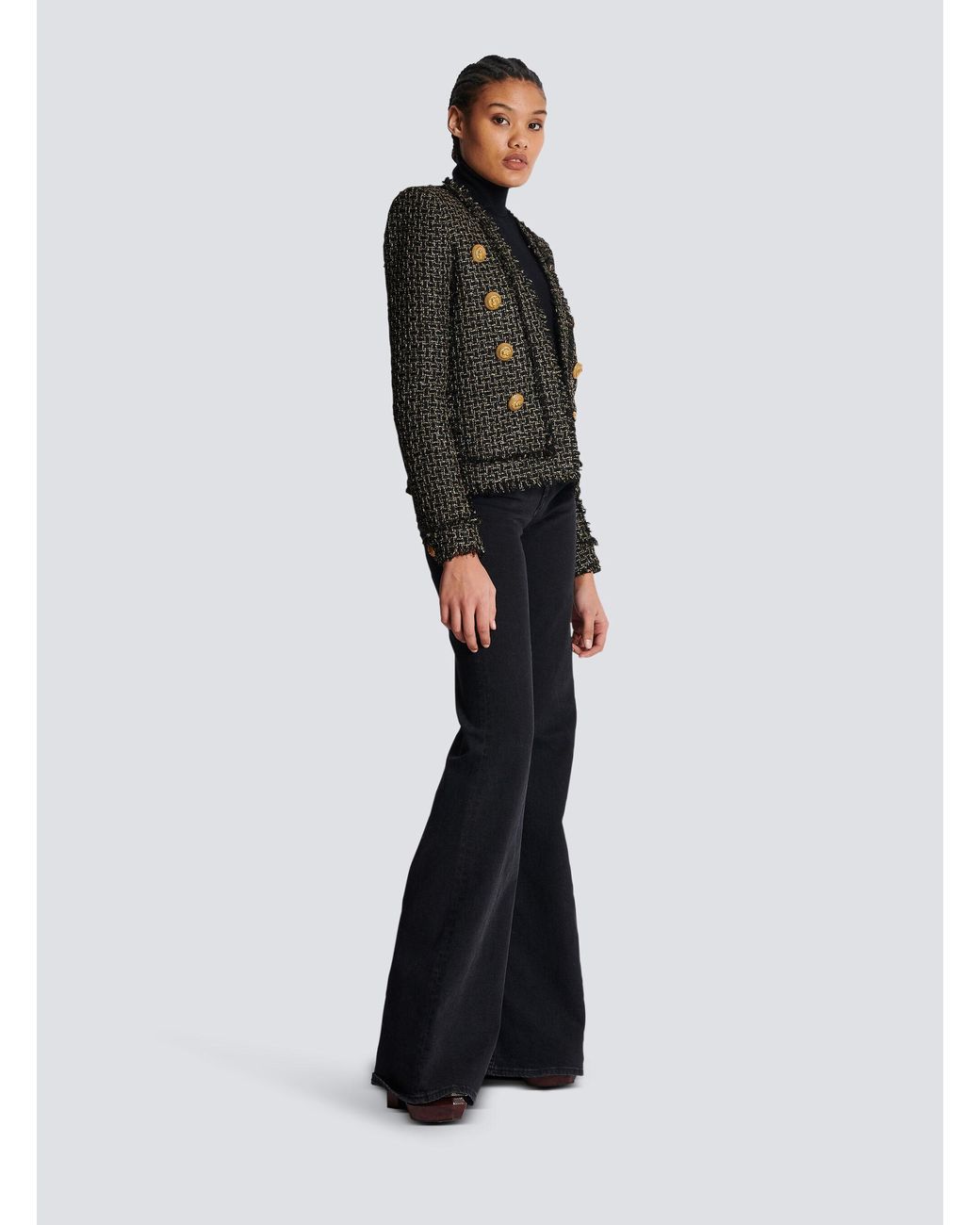 Balmain Black Tweed Collarless Jacket