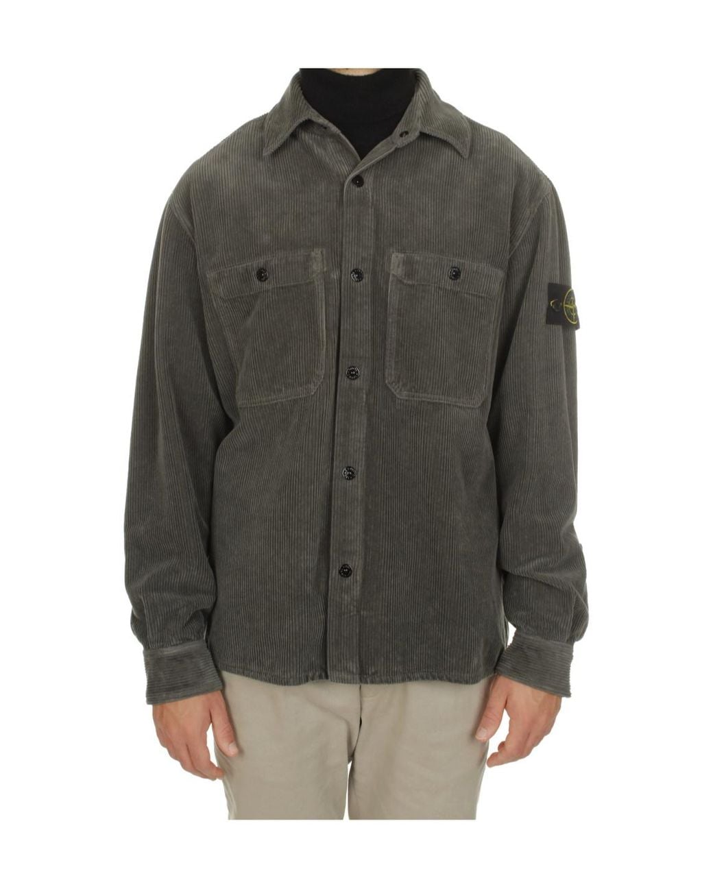 Stone Island Gray Corduroy Overshirt for men