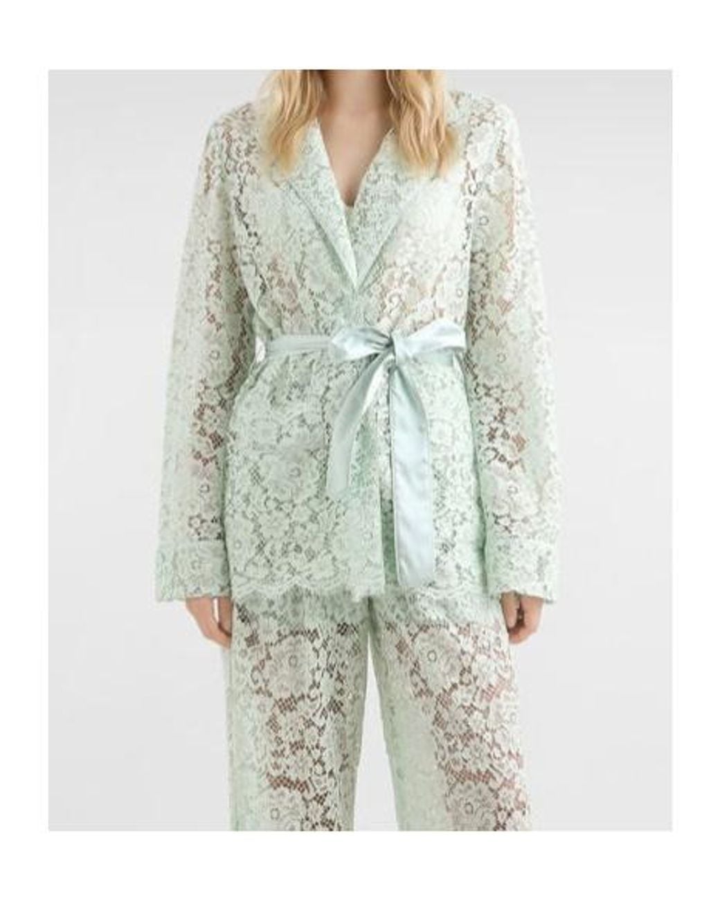 Dolce & Gabbana Green Lace-Detail Belted Jacket