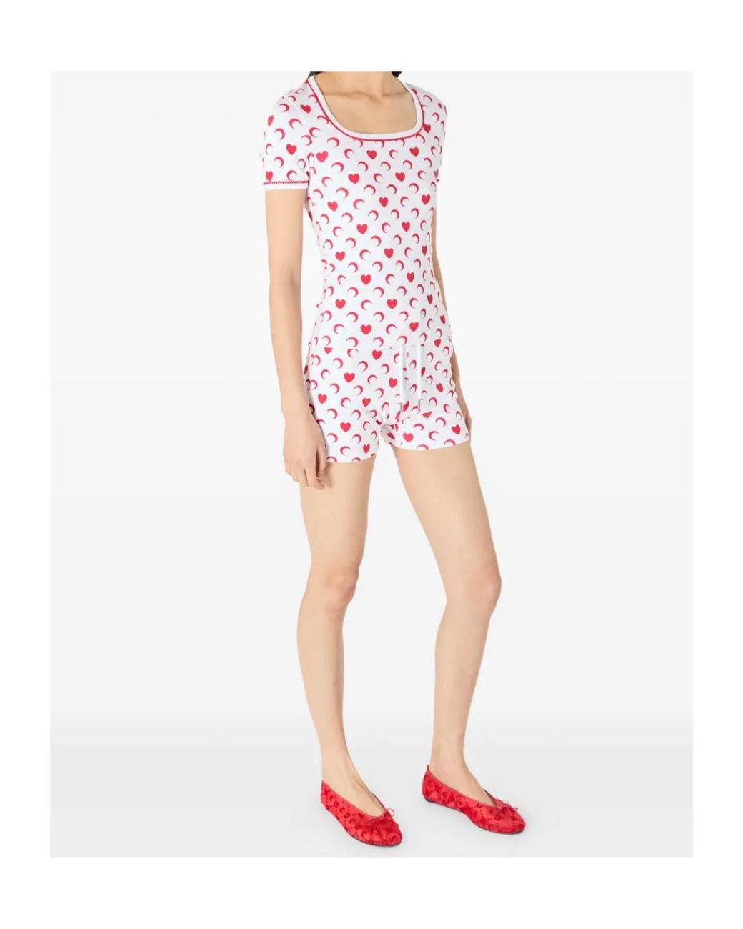MARINE SERRE Red Moon Heart Printed Mini Shorts