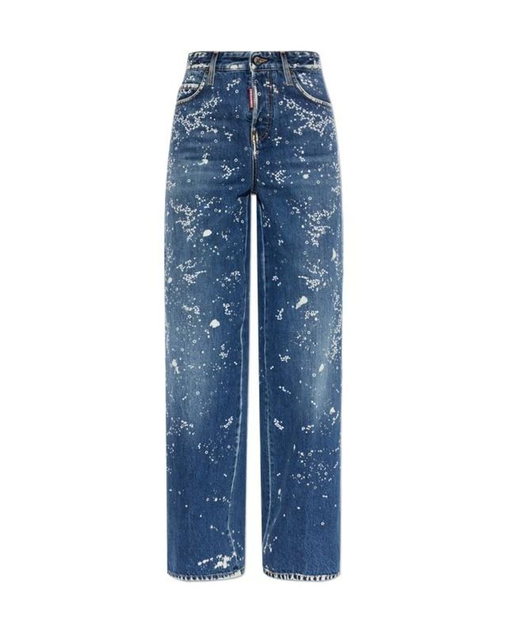 DSquared² Blue Paint-Splatter Baggy Jeans