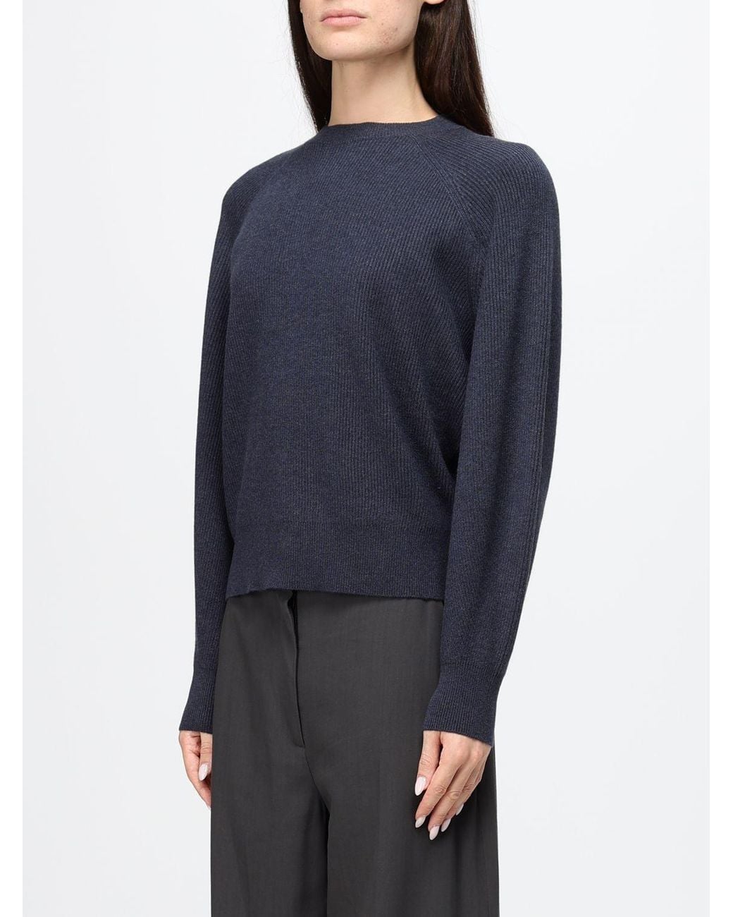 Brunello Cucinelli Blue Ribbed-Knit Raglan-Sleeve Sweater