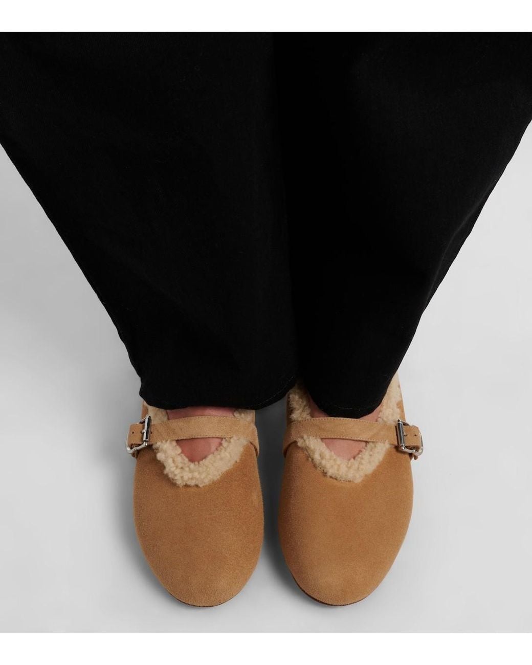Alaïa Brown Wool-Lined Suede Flats