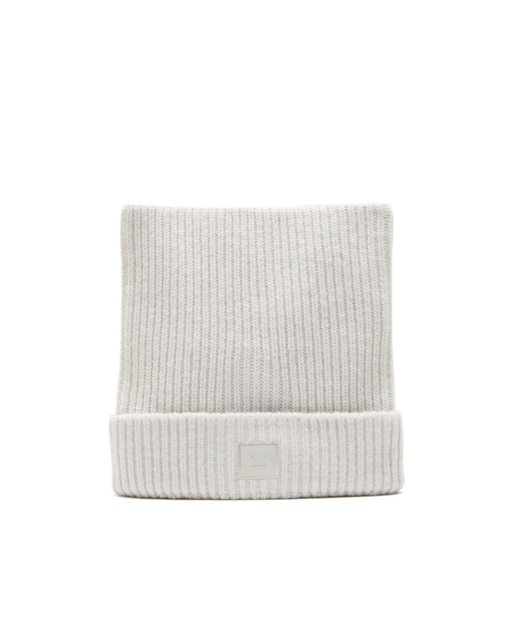 Acne White Ribbed Face-Patch Beanie Hat for men