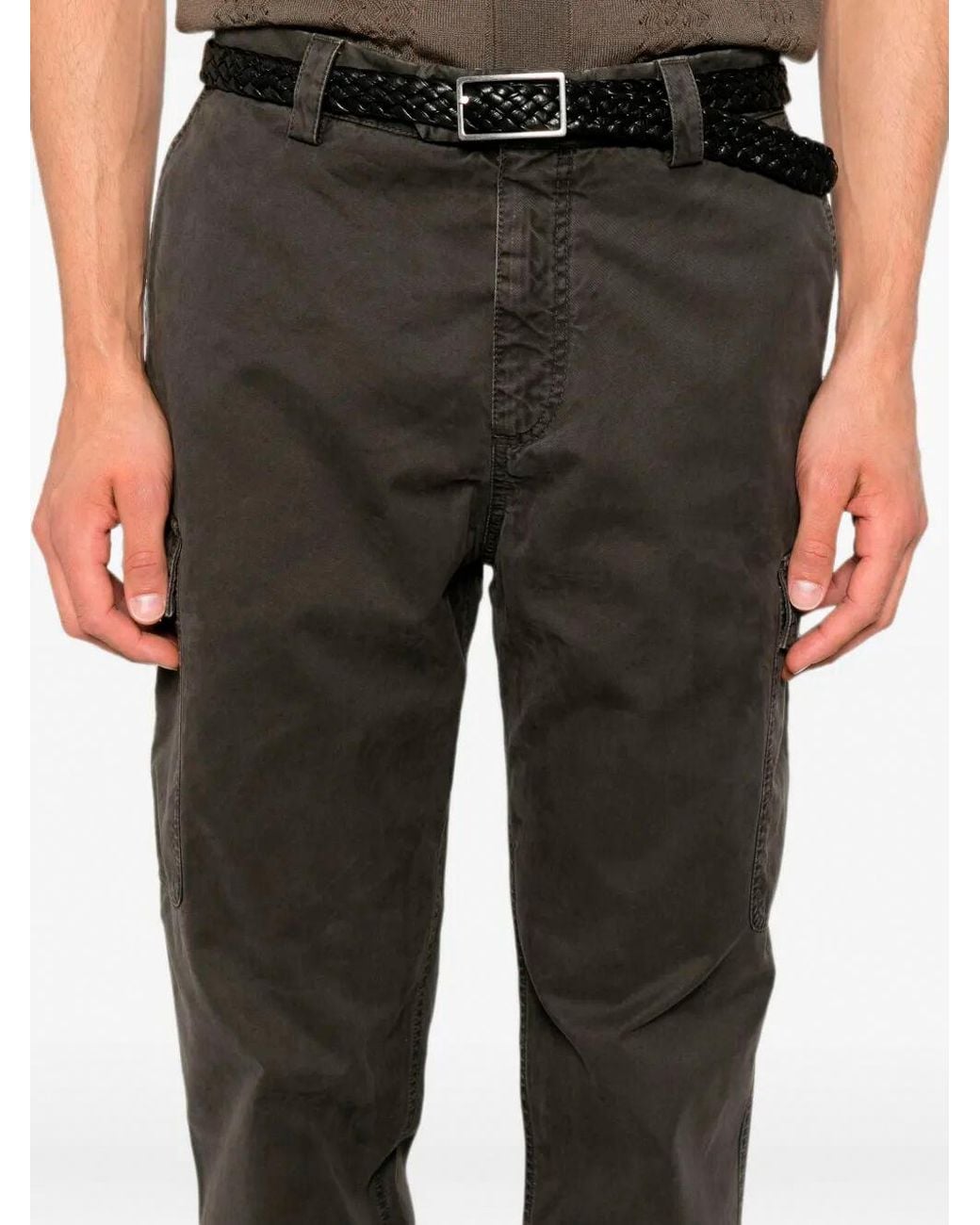 Brunello Cucinelli Gray Peached Cotton Gabardine Trousers With Cargo Pockets for men