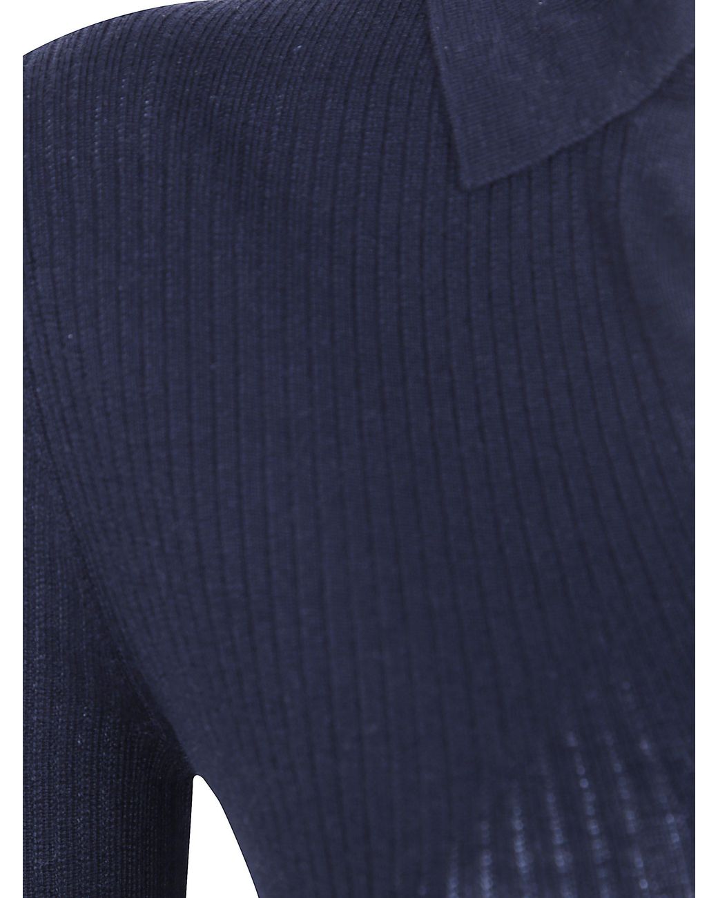 Max Mara Blue Gergo Ribbed Polo Knitted Top