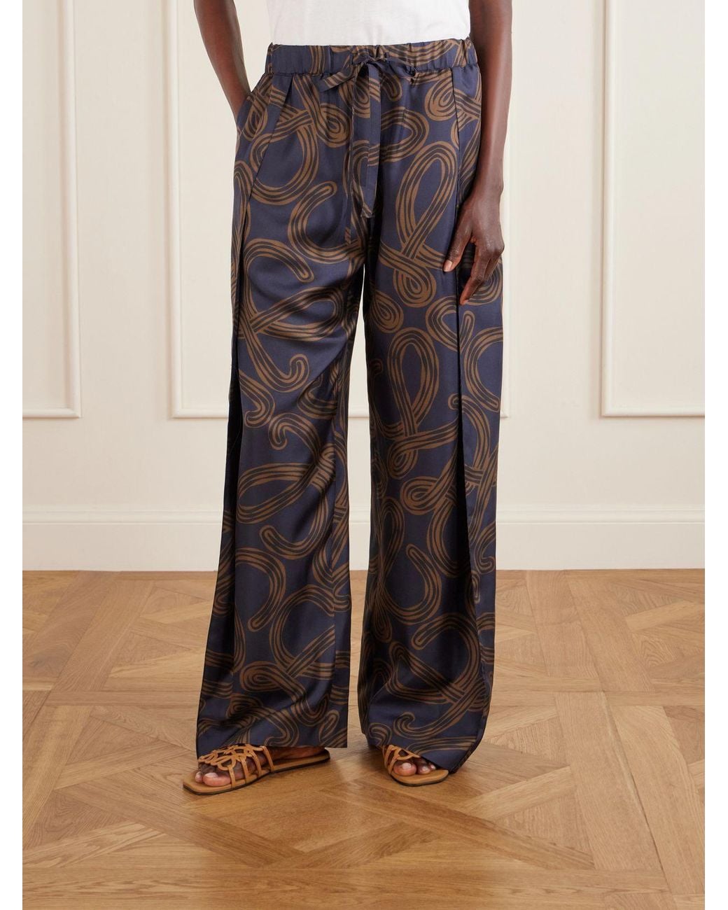 Loewe Blue Paula's Ibiza Printed Mid-Rise Straight-Leg Silk Pants