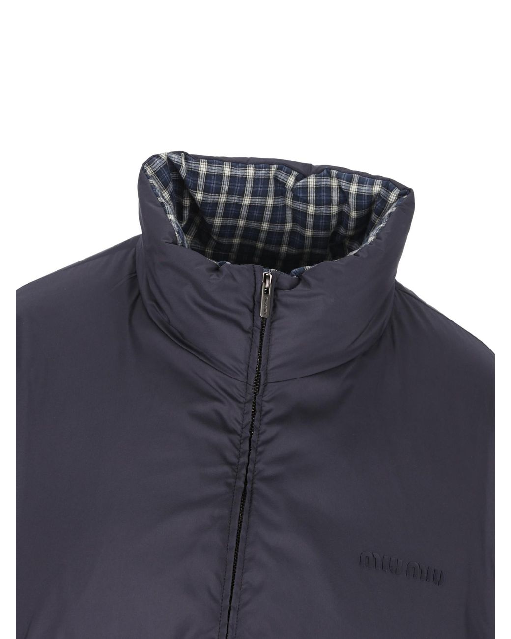 Miu Miu Gray Reversible Flannel Down Jacket