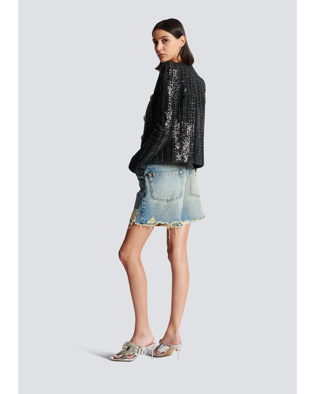 Balmain Black Tweed Sequin Embellished Jacket